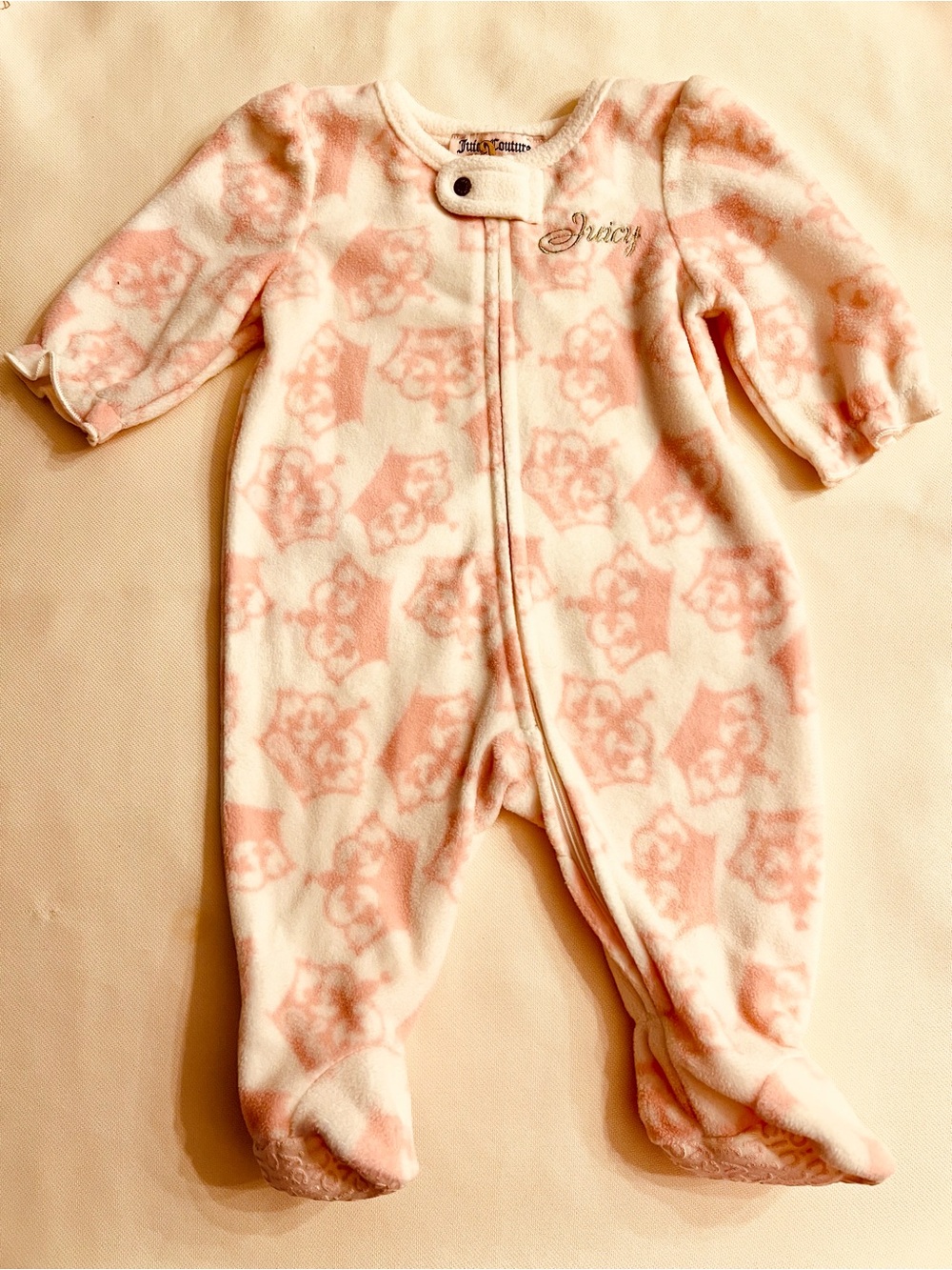 Juicy Couture Pink and Cream Floral Fleece Footed One-Piece